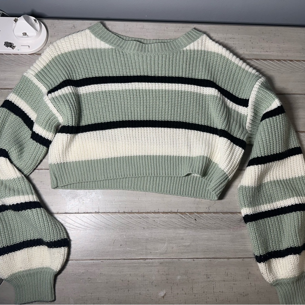 SHEIN Green and White Striped Sweater